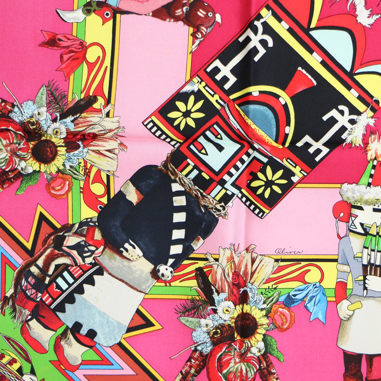 シルク スカーフ カレ90 カチナ インディアンの守り神 / Kachinas 大判 正方形