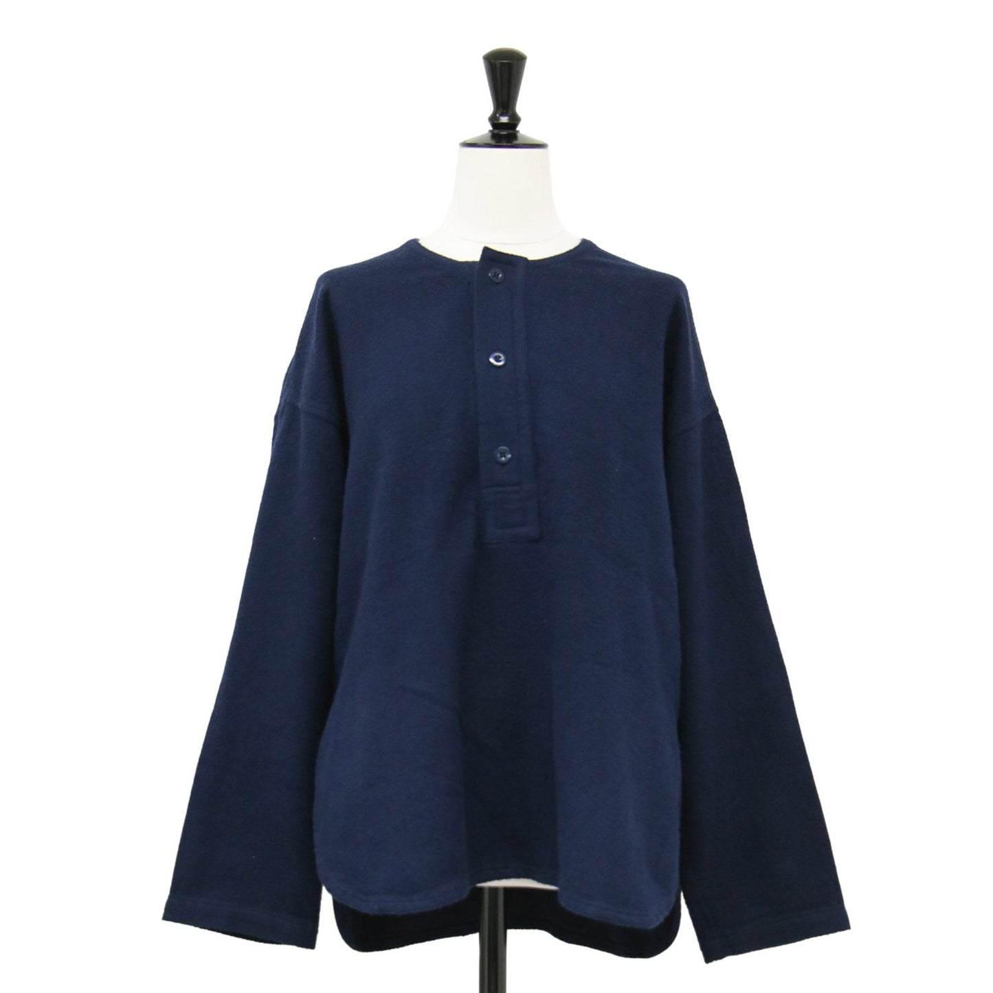 20秋冬 ブラッシュドツイル ヘンリーネック ロングスリーブ シャツ / ブラウス 長袖 クルーネック コットン