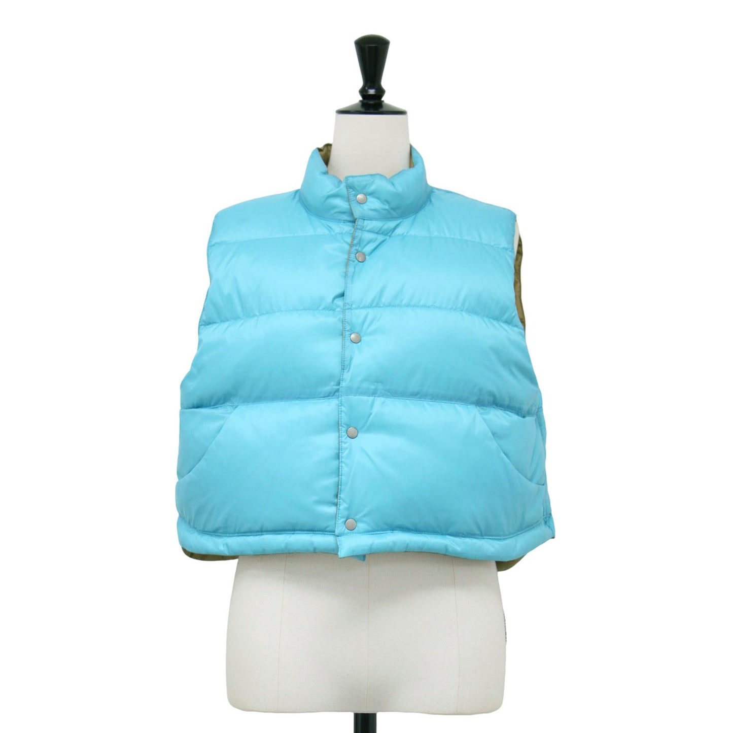 20秋冬 ナイロン タフタ リバーシブル ダウン ベスト / ショート丈 スタンドカラー