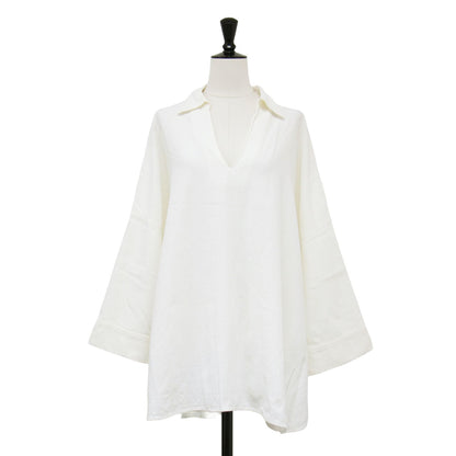 22春夏 コットン リネン アムンゼン ブラウス / シャツ 長袖 9分袖 スキッパー衿