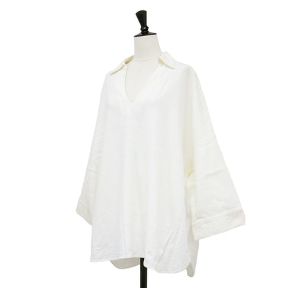 22春夏 コットン リネン アムンゼン ブラウス / シャツ 長袖 9分袖 スキッパー衿