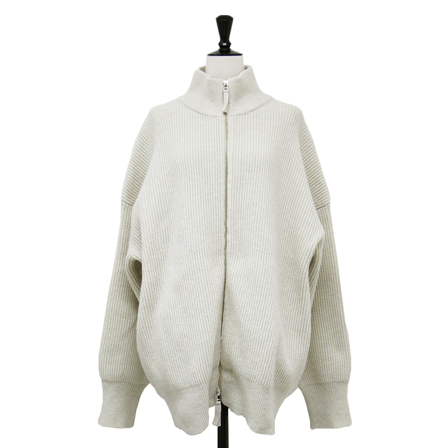 22秋冬 ジップ ニット ブルゾン / カーディガン スタンドカラー 長袖 オーバーサイズ ウール アルパカ