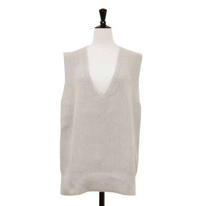 22春夏 Vネック ニット ベスト / プルオーバー 片アゼ編み コットン ポリエステル