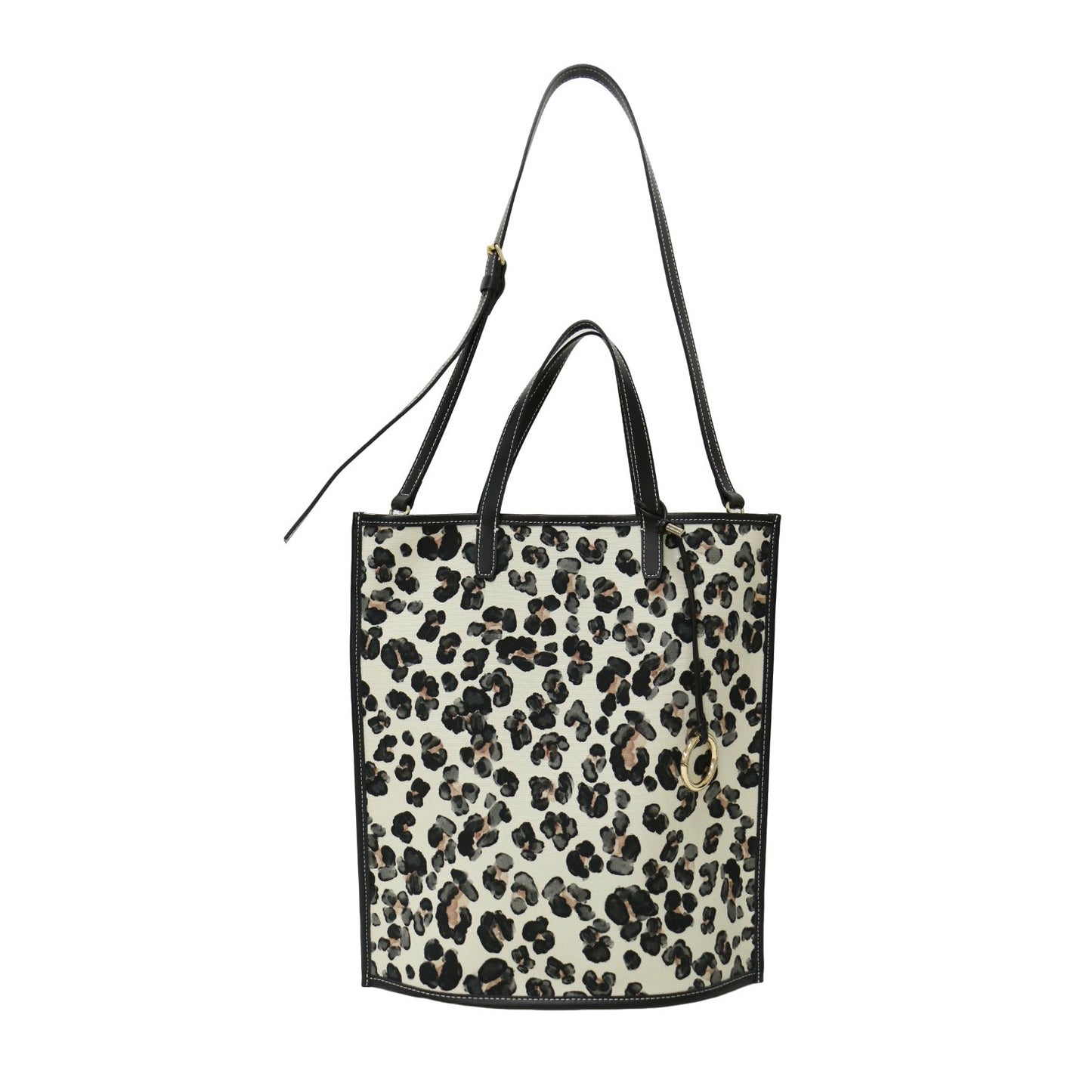 アニマルプリント フラット トートバッグ / FLAT TOTE 2WAY レオパード ヒョウ柄 キャンバス コットン レザー 牛革
