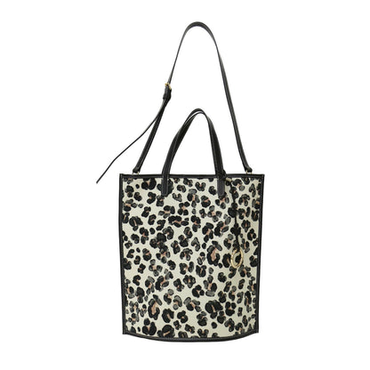 アニマルプリント フラット トートバッグ / FLAT TOTE 2WAY レオパード ヒョウ柄 キャンバス コットン レザー 牛革