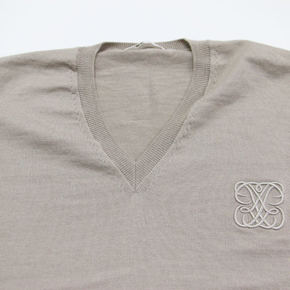 22春夏 エンブレム 刺繍 Vネック ニット / Emblem プルオーバー 長袖 オーバーサイズ ウール
