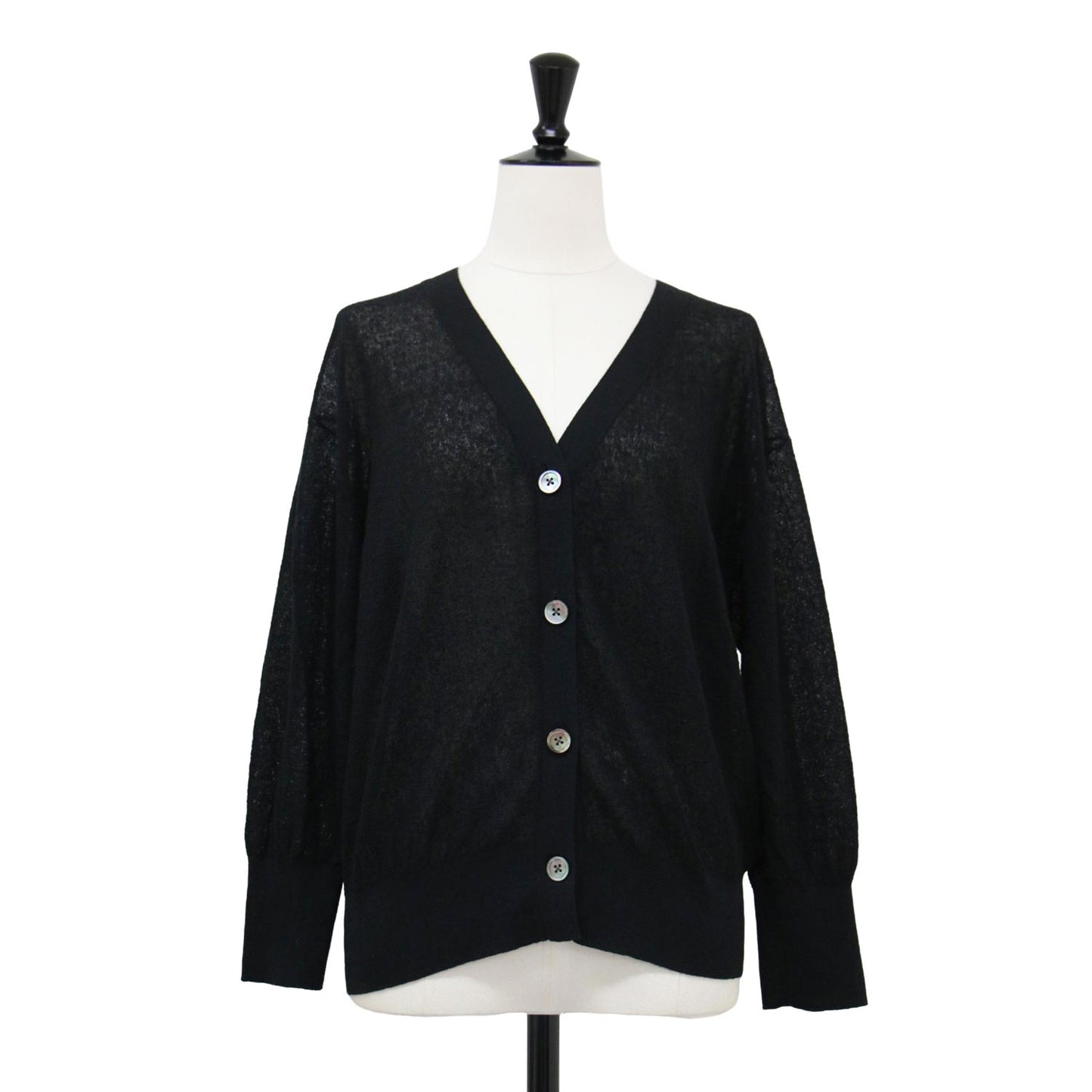 Primary Navy Label 24春夏 梨地 Vネック カーディガン / ニット 長袖 シアー リネン コットン