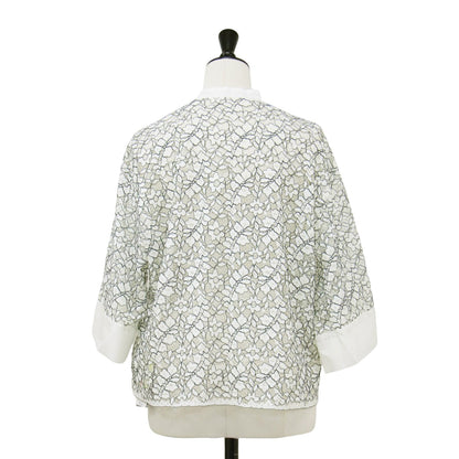 24秋冬 リーフコードレース ハーフスリーブ ブラウス / 半袖 スタンドカラー ボックスシルエット