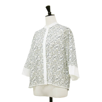 24秋冬 リーフコードレース ハーフスリーブ ブラウス / 半袖 スタンドカラー ボックスシルエット