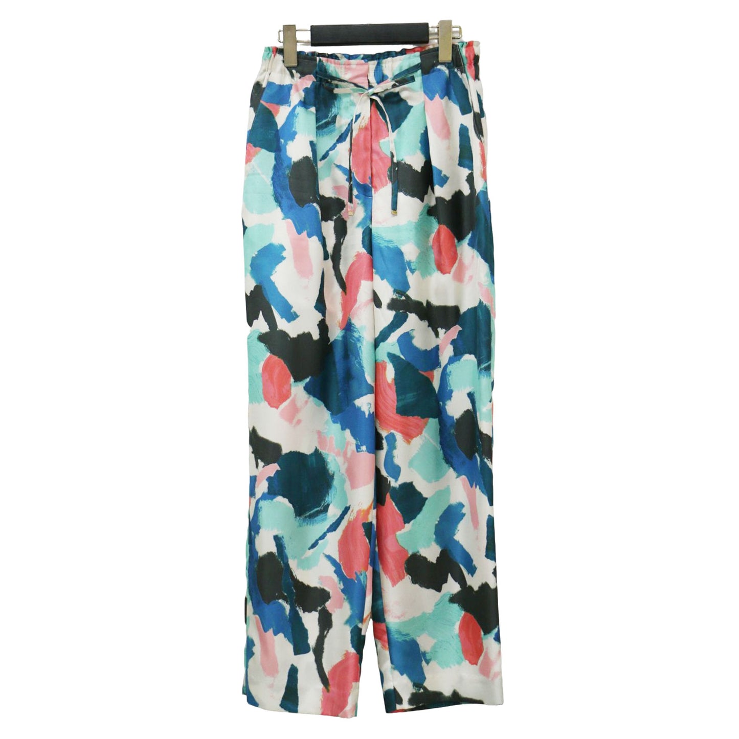 パッチペインティング プリント イージー ストレート パンツ / ワイドパンツ ドローストリング ウエストゴム