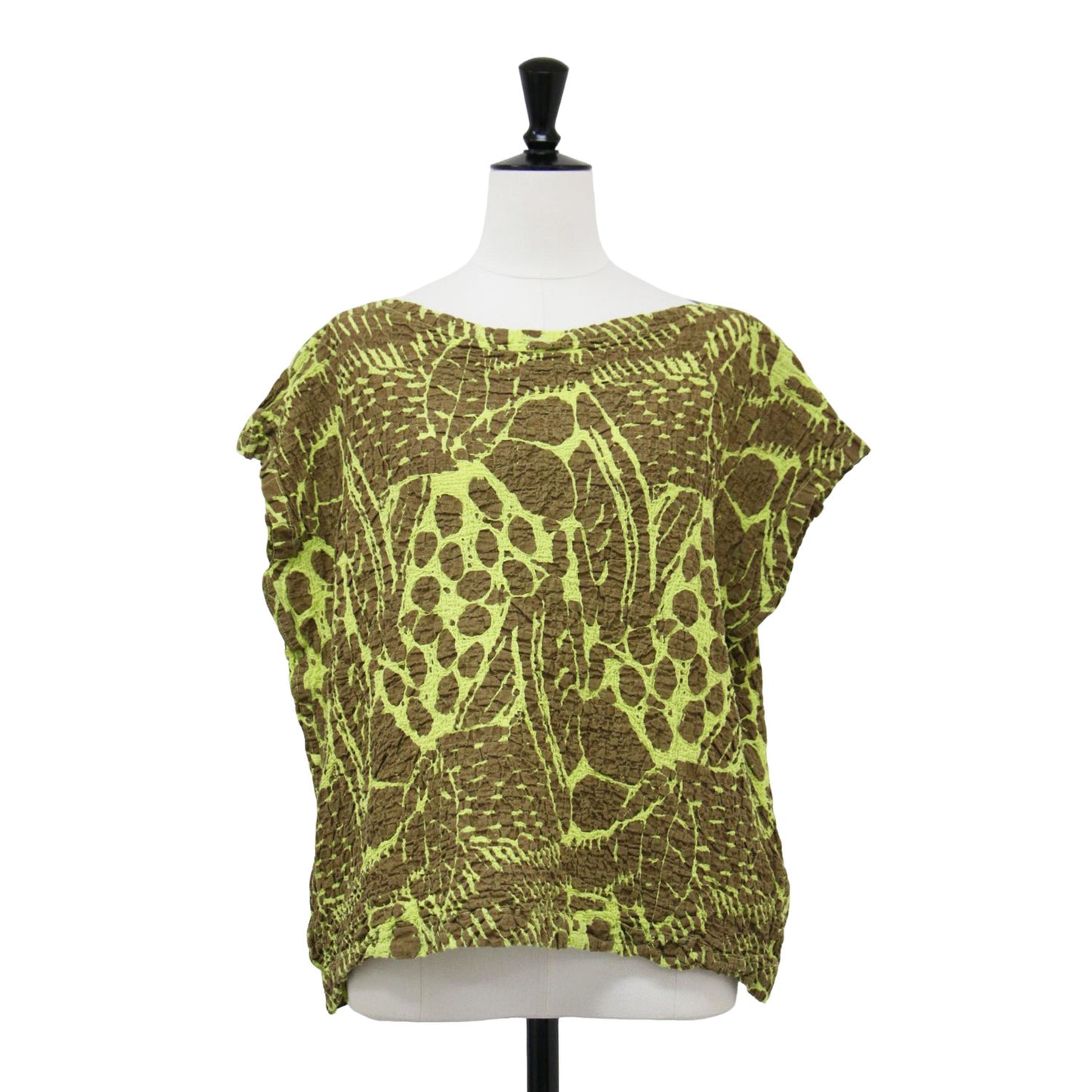 総柄 ノースリーブ ブラウス / プルオーバー フレンチスリーブ 半袖 ワイド シワ加工 コットン