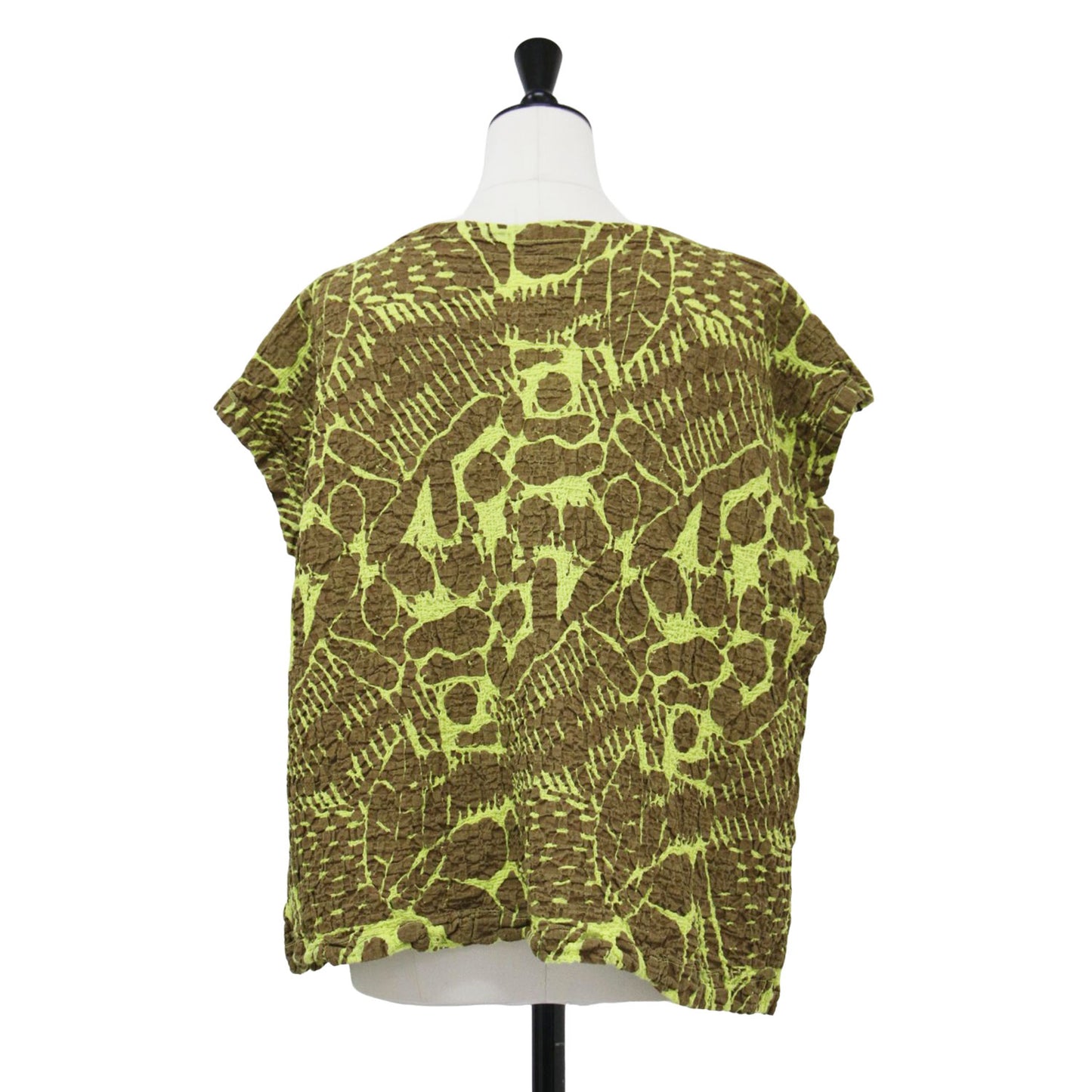 総柄 ノースリーブ ブラウス / プルオーバー フレンチスリーブ 半袖 ワイド シワ加工 コットン