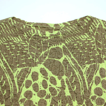 総柄 ノースリーブ ブラウス / プルオーバー フレンチスリーブ 半袖 ワイド シワ加工 コットン