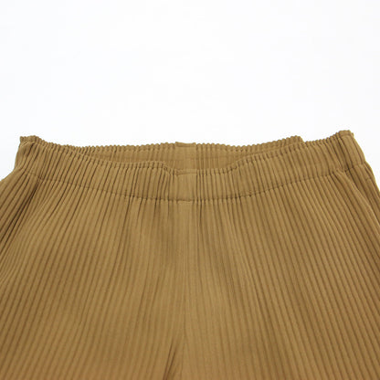 プリーツ スリット ワイドパンツ / クロップド丈 ウエストゴム フレア Aライン