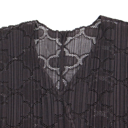 レース ロング カーディガン / ガウン 長袖 ボタンレス シアー スリット プリーツ ウォッシャブル