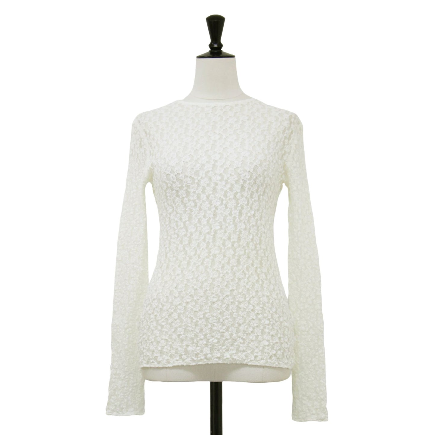 レース カットソー / Tシャツ クルーネック 長袖 ロングスリーブ シアー ストレッチ