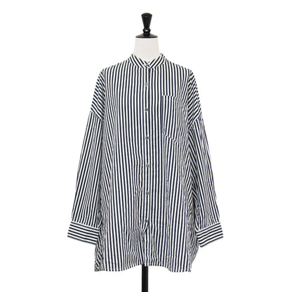 バンドカラー ストライプ シャツ / 長袖 ロング丈 ドロップショルダー ワイド コットン