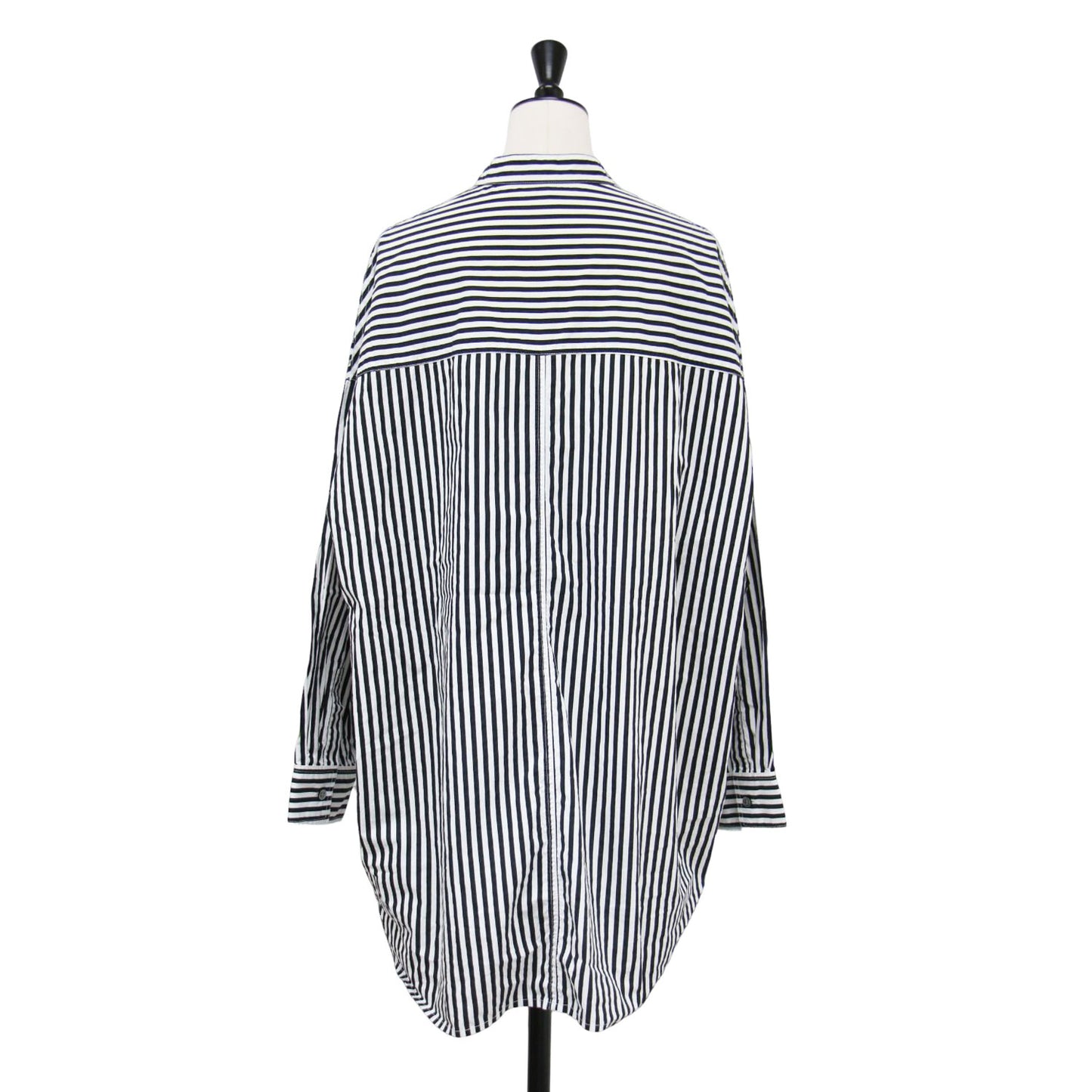 バンドカラー ストライプ シャツ / 長袖 ロング丈 ドロップショルダー ワイド コットン