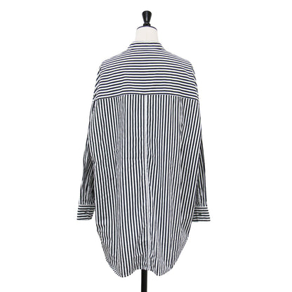 バンドカラー ストライプ シャツ / 長袖 ロング丈 ドロップショルダー ワイド コットン