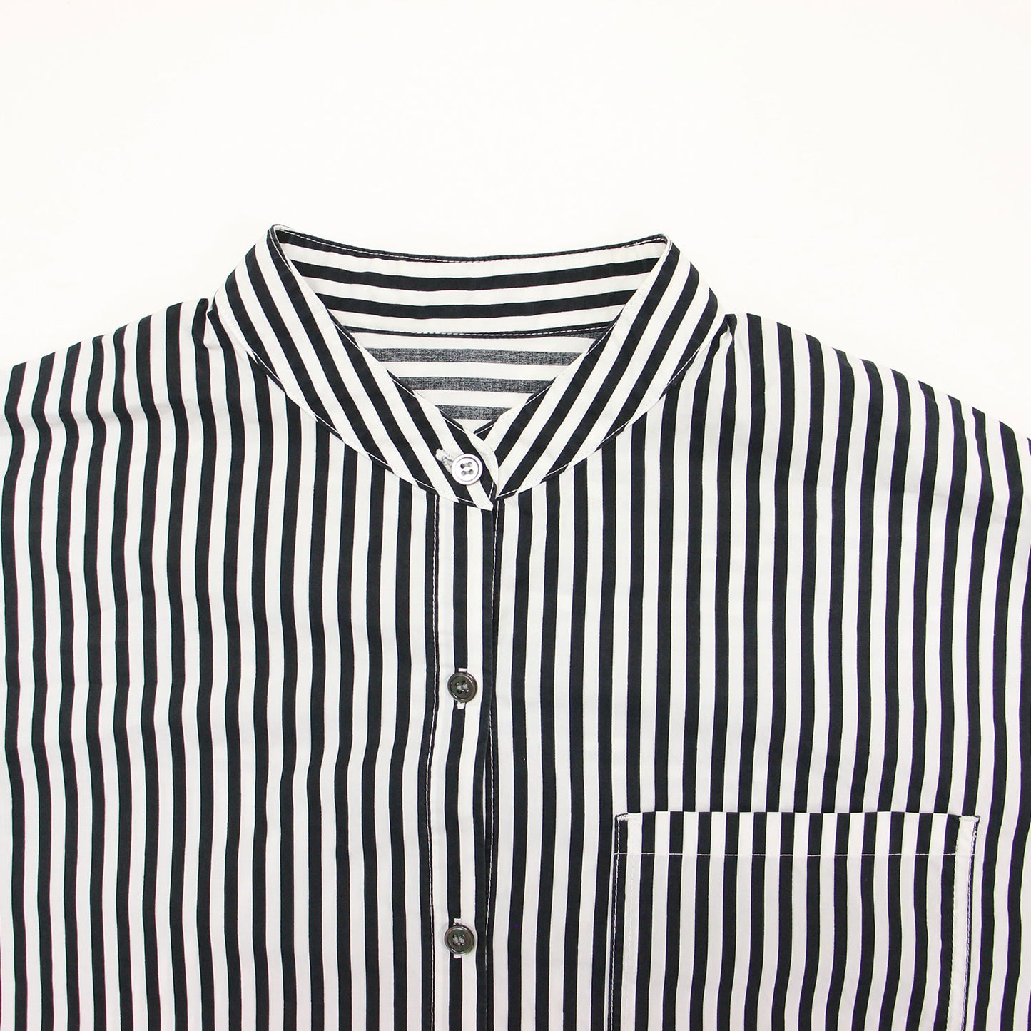 バンドカラー ストライプ シャツ / 長袖 ロング丈 ドロップショルダー ワイド コットン