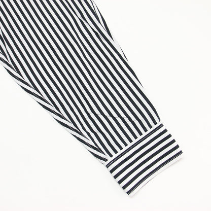 バンドカラー ストライプ シャツ / 長袖 ロング丈 ドロップショルダー ワイド コットン