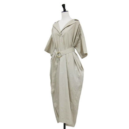 21春夏 ダンプ ロング シャツ ワンピース / 半袖 スキッパー ギャザー ベルト付き コットン