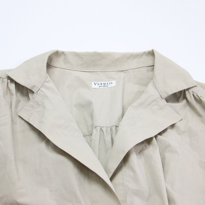 21春夏 ダンプ ロング シャツ ワンピース / 半袖 スキッパー ギャザー ベルト付き コットン