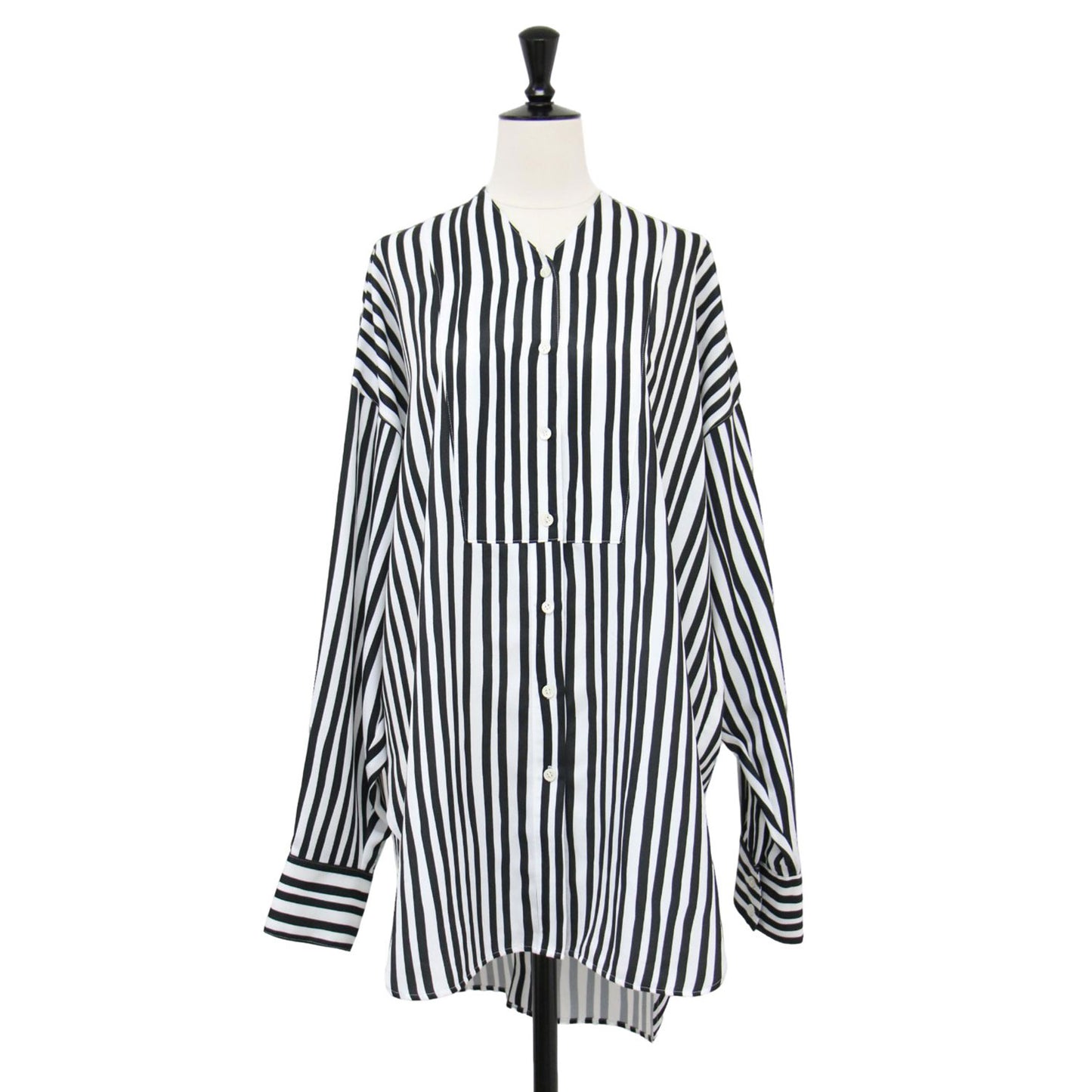 ストライプ プリント シャツ / STRIPE PRINT Vネック 長袖 ラウンドヘム ベンツ 比翼ボタン