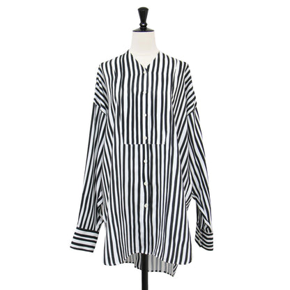 ストライプ プリント シャツ / STRIPE PRINT Vネック 長袖 ラウンドヘム ベンツ 比翼ボタン