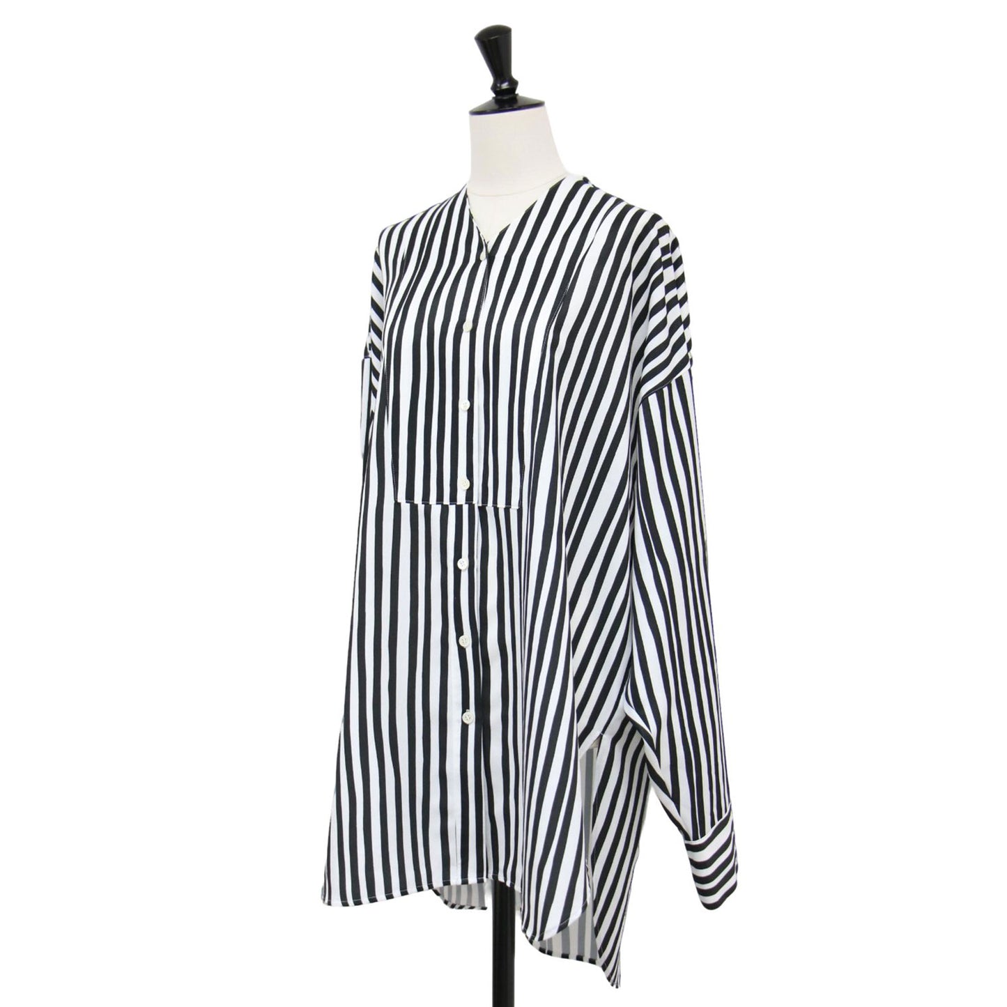 ストライプ プリント シャツ / STRIPE PRINT Vネック 長袖 ラウンドヘム ベンツ 比翼ボタン