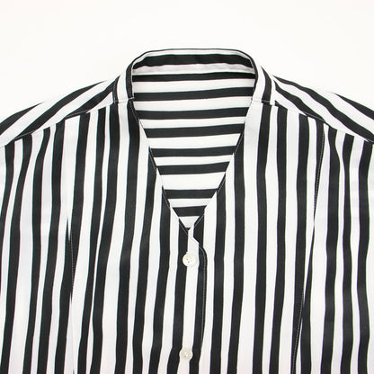 ストライプ プリント シャツ / STRIPE PRINT Vネック 長袖 ラウンドヘム ベンツ 比翼ボタン