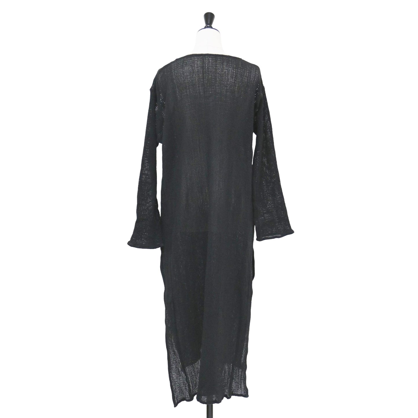 メッシュ スリット ドレス / Mesh Slit Dress ロングワンピース キーネック 長袖 スリット コットン