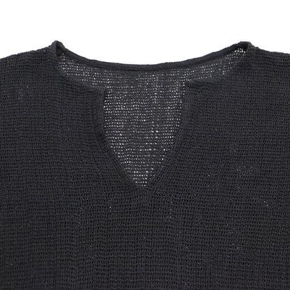 メッシュ スリット ドレス / Mesh Slit Dress ロングワンピース キーネック 長袖 スリット コットン