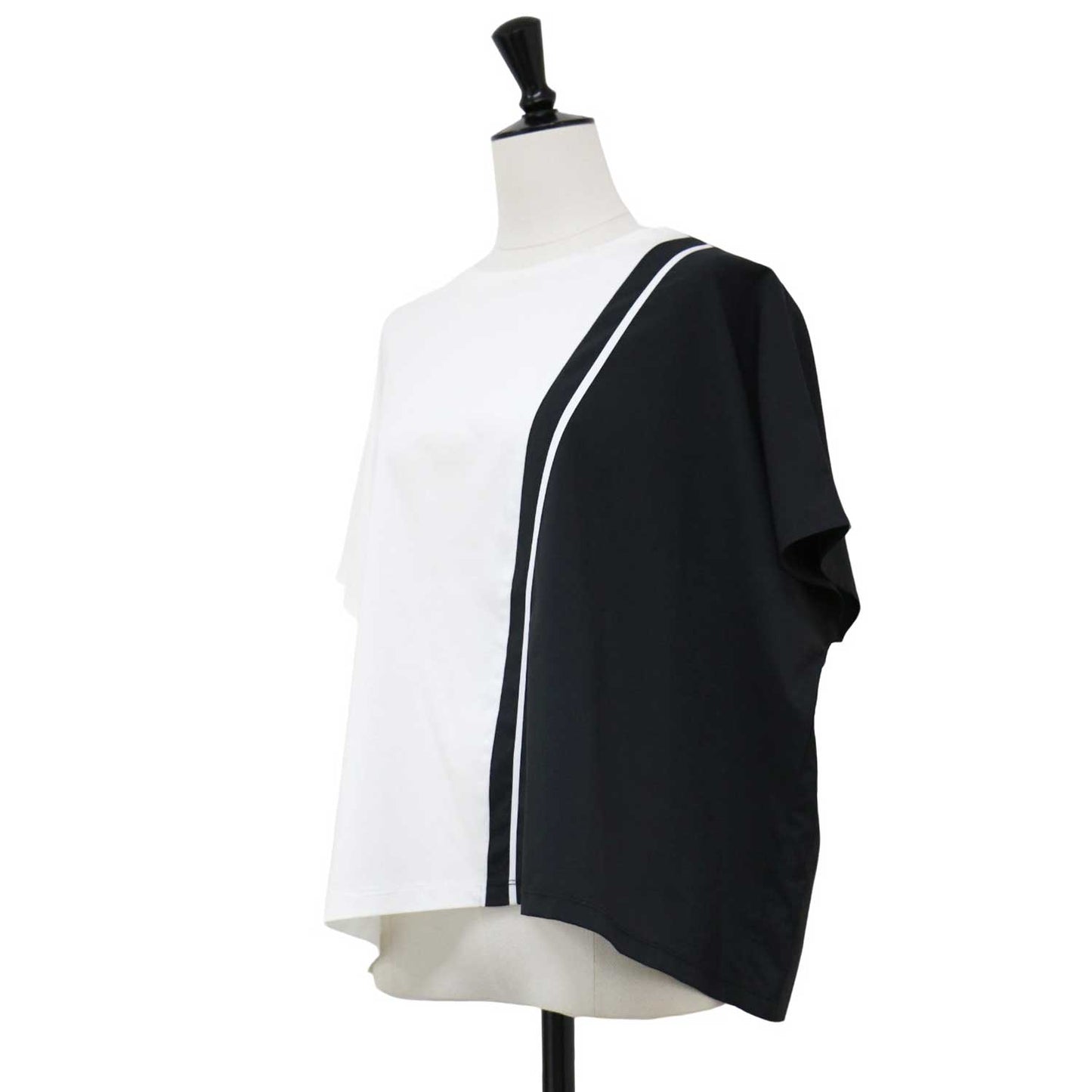 24春夏 シルケット コンビ スムース カットソー / Tシャツ 半袖 バイカラー ワイドシルエット コットン