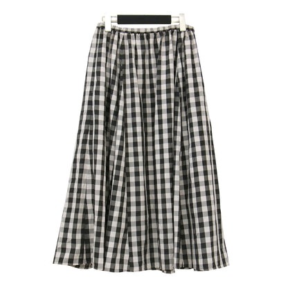 ギンガムチェック フレア ギャザー スカート / ミディ丈 膝下 ポケット ウエストゴム ウォッシャブル