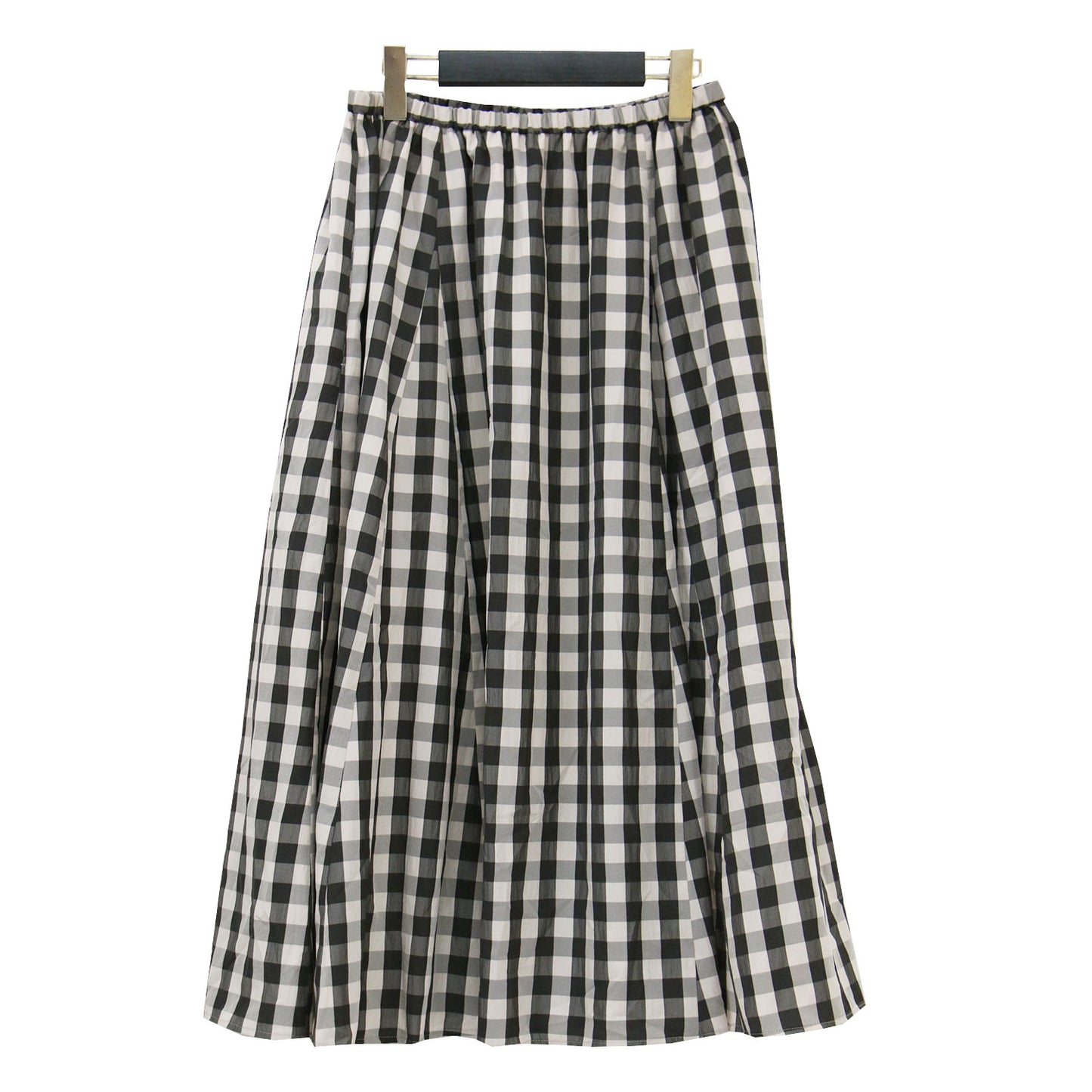 ギンガムチェック フレア ギャザー スカート / ミディ丈 膝下 ポケット ウエストゴム ウォッシャブル