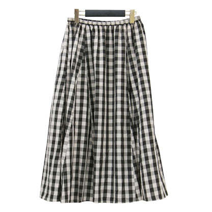 ギンガムチェック フレア ギャザー スカート / ミディ丈 膝下 ポケット ウエストゴム ウォッシャブル