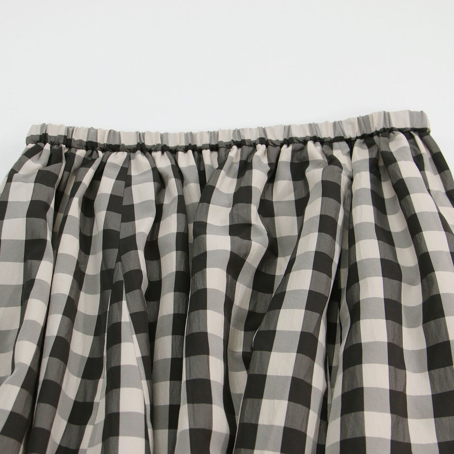 ギンガムチェック フレア ギャザー スカート / ミディ丈 膝下 ポケット ウエストゴム ウォッシャブル