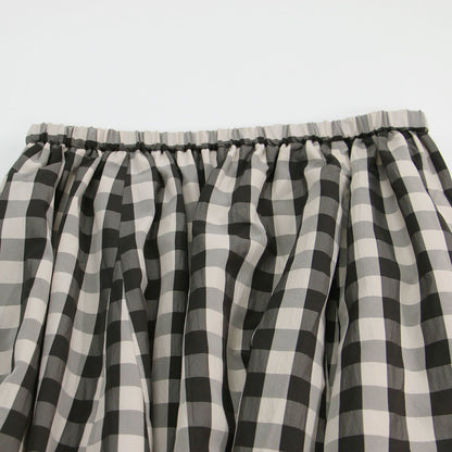 ギンガムチェック フレア ギャザー スカート / ミディ丈 膝下 ポケット ウエストゴム ウォッシャブル