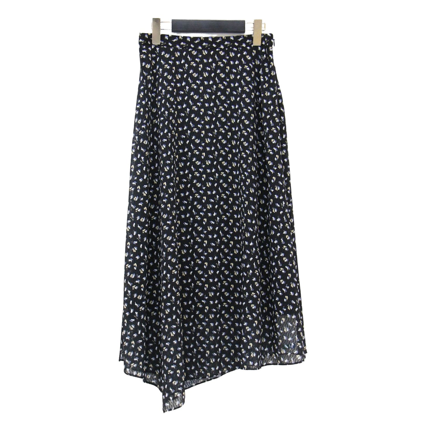 フラワーモチーフ ロングスカート / ミディ丈 ジャガード プリント アシンメトリー ヘム シフォン サイドジップ