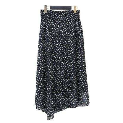 フラワーモチーフ ロングスカート / ミディ丈 ジャガード プリント アシンメトリー ヘム シフォン サイドジップ