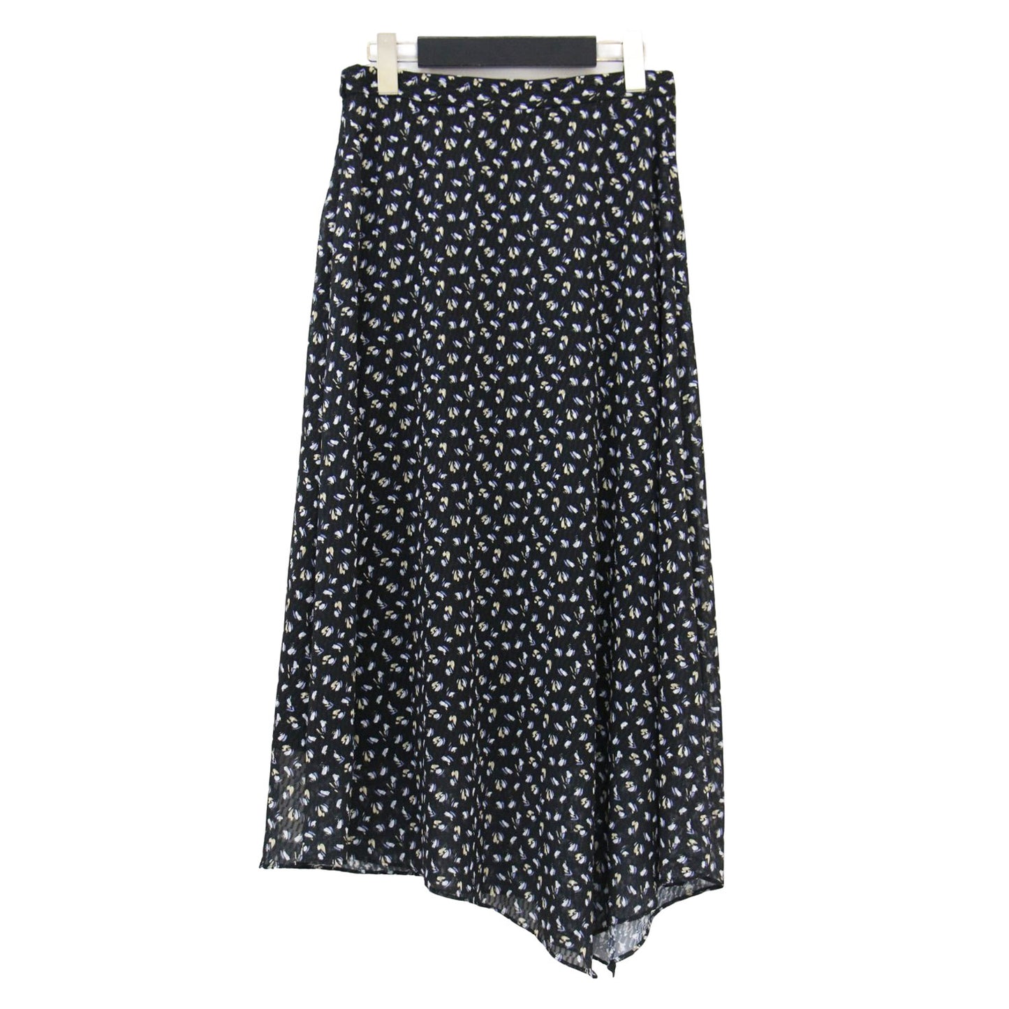 フラワーモチーフ ロングスカート / ミディ丈 ジャガード プリント アシンメトリー ヘム シフォン サイドジップ