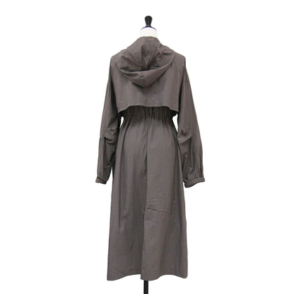 ウエスト絞り ユーティリティー ロングコート / フード ドロスト サイドスリット ナイロン