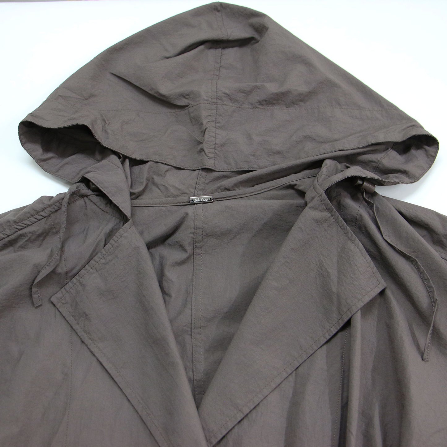 ウエスト絞り ユーティリティー ロングコート / フード ドロスト サイドスリット ナイロン