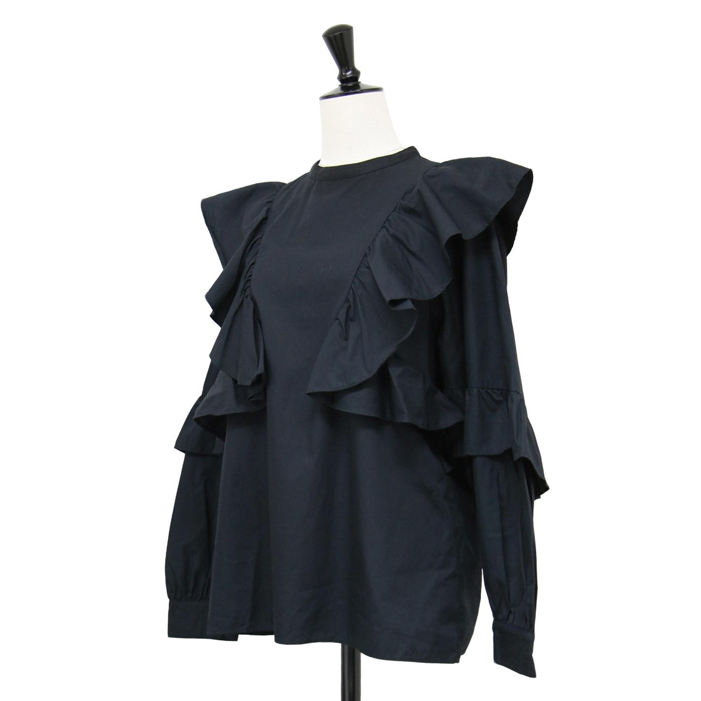 24春夏 コットン ブロード フリル ブラウス / 長袖 シャツ バンドカラー ギャザー