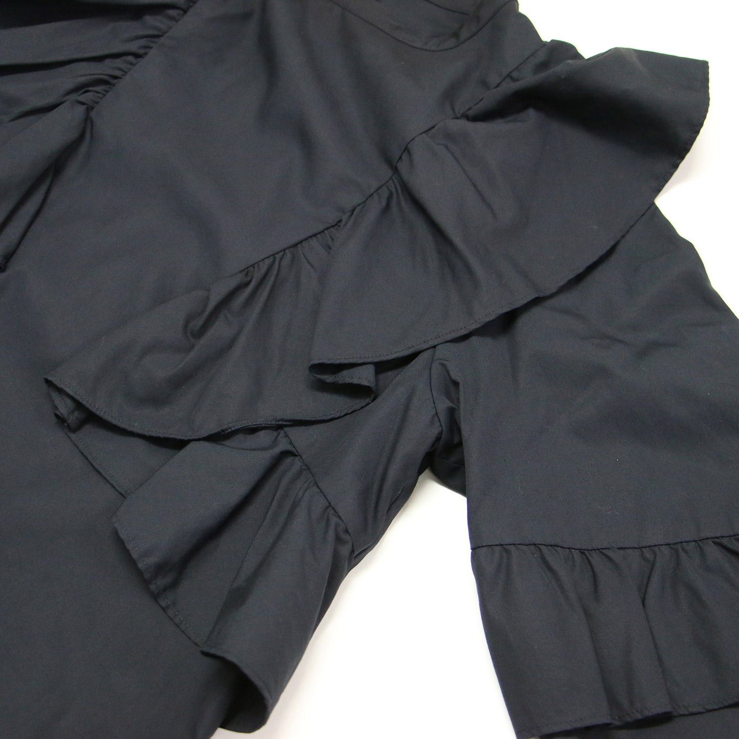 24春夏 コットン ブロード フリル ブラウス / 長袖 シャツ バンドカラー ギャザー