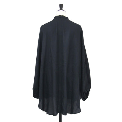 ノーカラー ドルマン シャツ / ブラウス 長袖 ラグラン ギャザー ワイド スリット