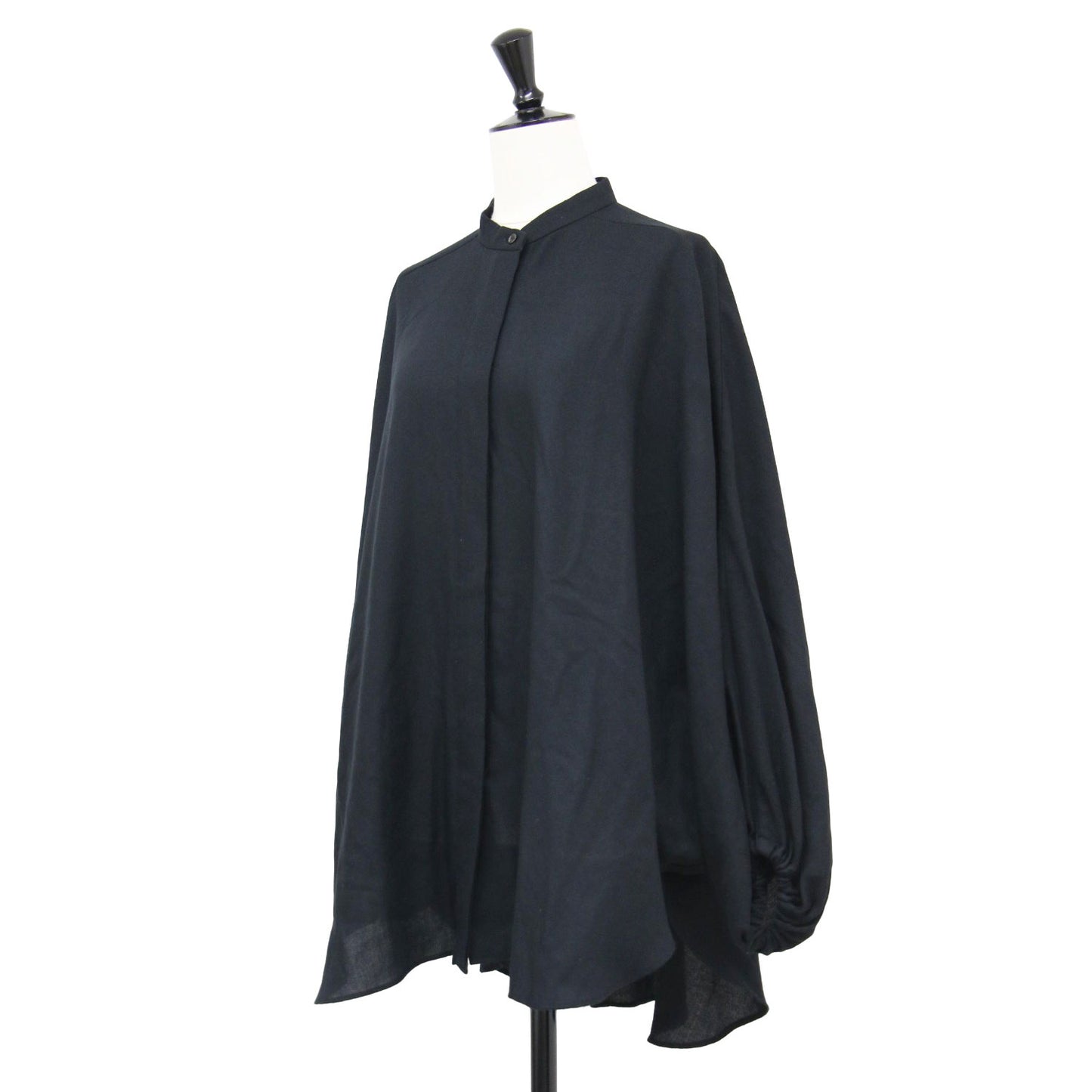 ノーカラー ドルマン シャツ / ブラウス 長袖 ラグラン ギャザー ワイド スリット