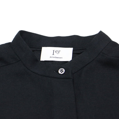 ノーカラー ドルマン シャツ / ブラウス 長袖 ラグラン ギャザー ワイド スリット