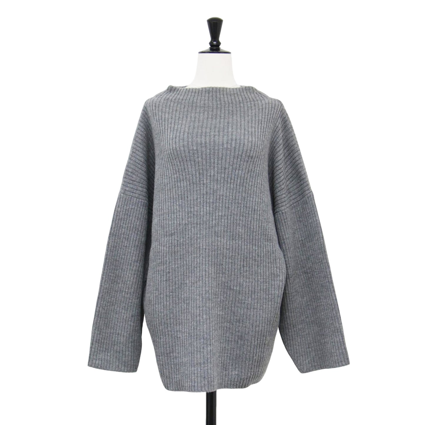 20秋冬 ウール リブ ビルドネック プルオーバー / ニット スタンドカラー 長袖 Iライン ミドルゲージ ワイド